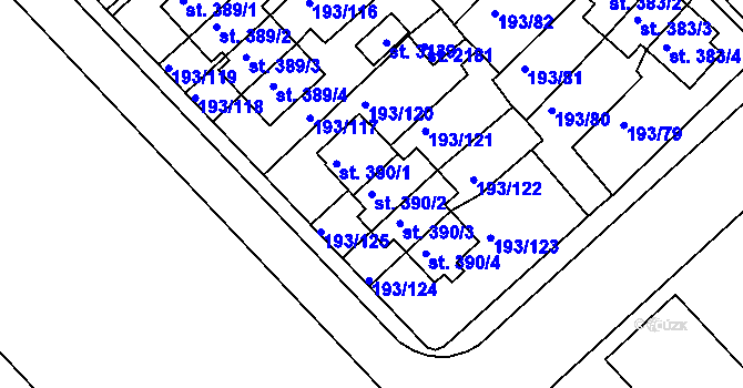 Parcela st. 390/2 v KÚ Sezimovo Ústí, Katastrální mapa