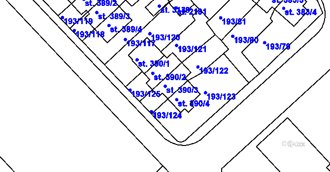 Parcela st. 390/3 v KÚ Sezimovo Ústí, Katastrální mapa