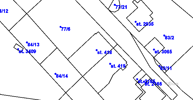 Parcela st. 418 v KÚ Sezimovo Ústí, Katastrální mapa