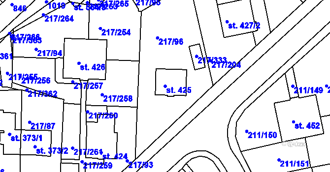 Parcela st. 425 v KÚ Sezimovo Ústí, Katastrální mapa