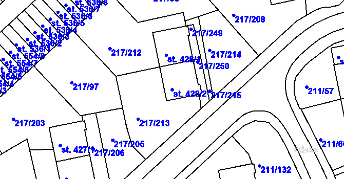 Parcela st. 428/2 v KÚ Sezimovo Ústí, Katastrální mapa
