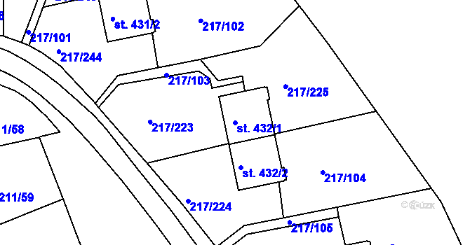 Parcela st. 432/1 v KÚ Sezimovo Ústí, Katastrální mapa