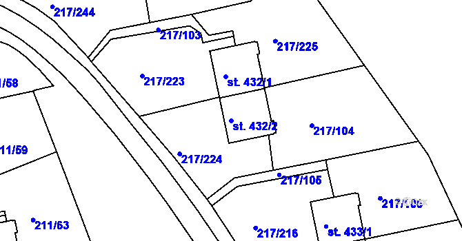 Parcela st. 432/2 v KÚ Sezimovo Ústí, Katastrální mapa