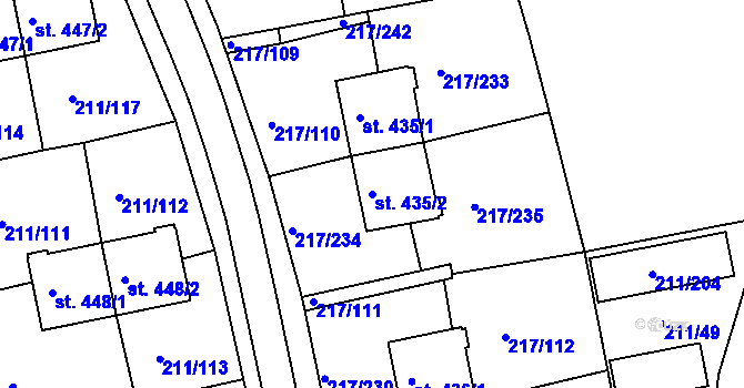 Parcela st. 435/2 v KÚ Sezimovo Ústí, Katastrální mapa