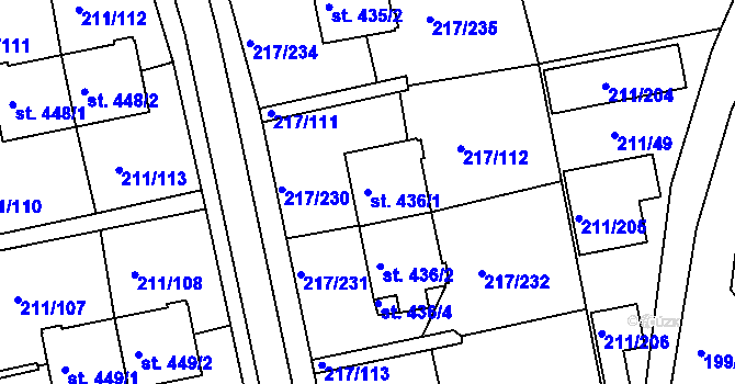 Parcela st. 436/1 v KÚ Sezimovo Ústí, Katastrální mapa