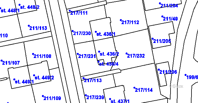 Parcela st. 436/2 v KÚ Sezimovo Ústí, Katastrální mapa