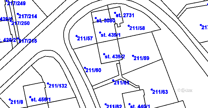 Parcela st. 439/2 v KÚ Sezimovo Ústí, Katastrální mapa