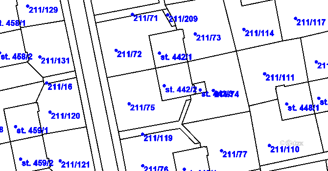 Parcela st. 442/2 v KÚ Sezimovo Ústí, Katastrální mapa