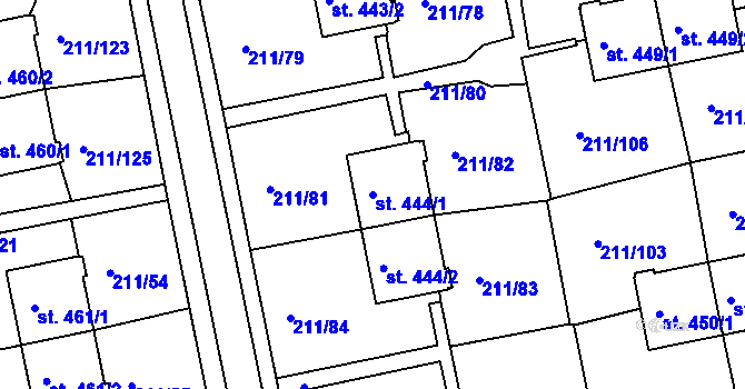 Parcela st. 444/1 v KÚ Sezimovo Ústí, Katastrální mapa