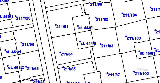 Parcela st. 444/2 v KÚ Sezimovo Ústí, Katastrální mapa
