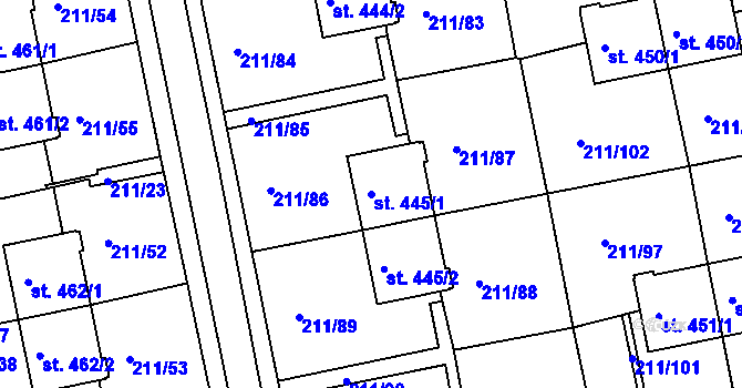Parcela st. 445/1 v KÚ Sezimovo Ústí, Katastrální mapa