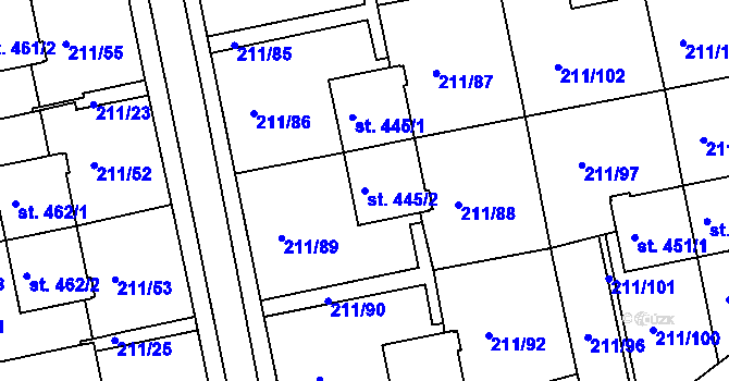 Parcela st. 445/2 v KÚ Sezimovo Ústí, Katastrální mapa
