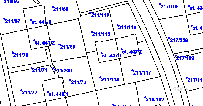Parcela st. 447/1 v KÚ Sezimovo Ústí, Katastrální mapa