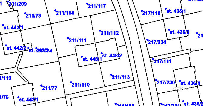 Parcela st. 448/2 v KÚ Sezimovo Ústí, Katastrální mapa