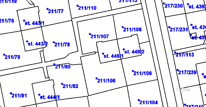 Parcela st. 449/1 v KÚ Sezimovo Ústí, Katastrální mapa