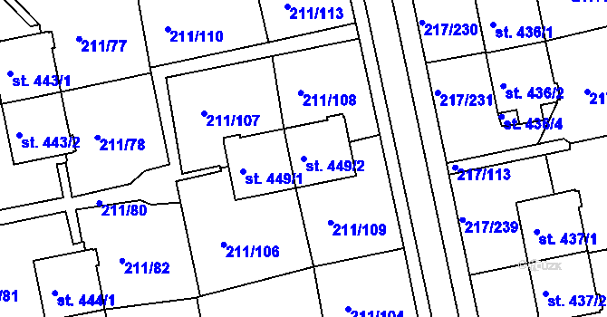Parcela st. 449/2 v KÚ Sezimovo Ústí, Katastrální mapa