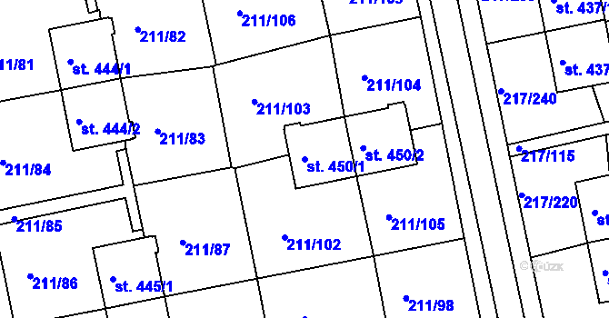 Parcela st. 450/1 v KÚ Sezimovo Ústí, Katastrální mapa