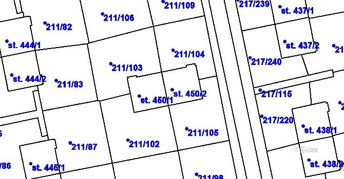 Parcela st. 450/2 v KÚ Sezimovo Ústí, Katastrální mapa