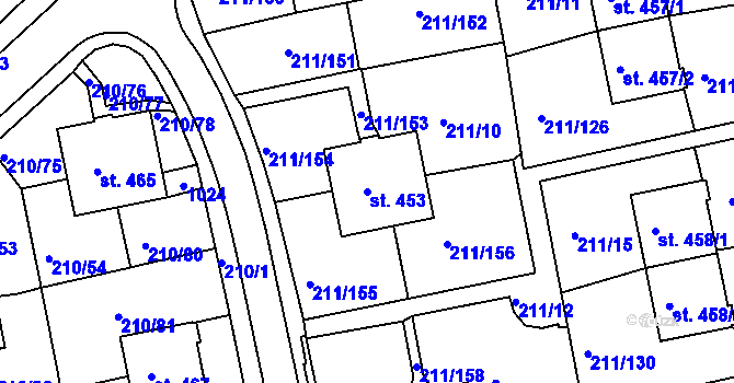 Parcela st. 453 v KÚ Sezimovo Ústí, Katastrální mapa