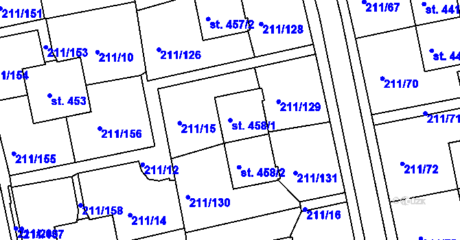 Parcela st. 458/1 v KÚ Sezimovo Ústí, Katastrální mapa