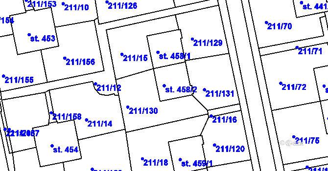Parcela st. 458/2 v KÚ Sezimovo Ústí, Katastrální mapa