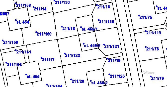 Parcela st. 459/2 v KÚ Sezimovo Ústí, Katastrální mapa