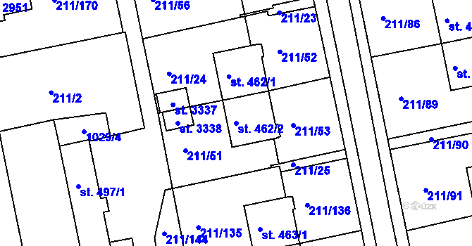 Parcela st. 462/2 v KÚ Sezimovo Ústí, Katastrální mapa