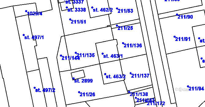 Parcela st. 463/1 v KÚ Sezimovo Ústí, Katastrální mapa