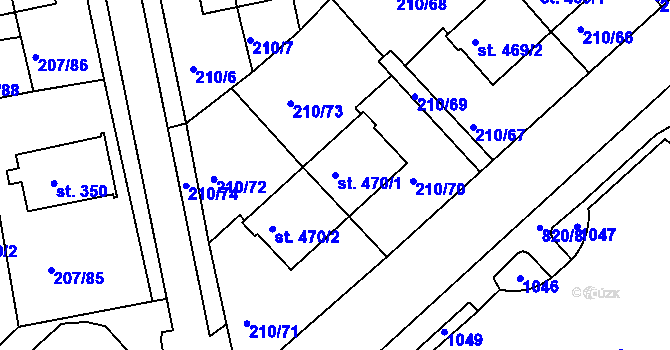 Parcela st. 470/1 v KÚ Sezimovo Ústí, Katastrální mapa
