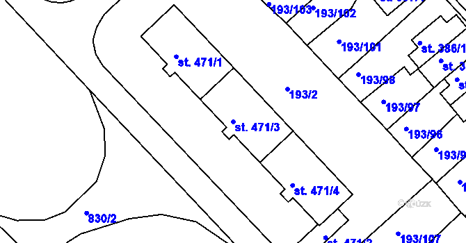 Parcela st. 471/3 v KÚ Sezimovo Ústí, Katastrální mapa