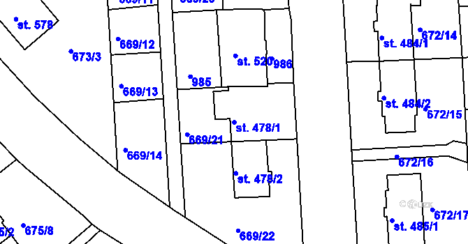 Parcela st. 478/1 v KÚ Sezimovo Ústí, Katastrální mapa