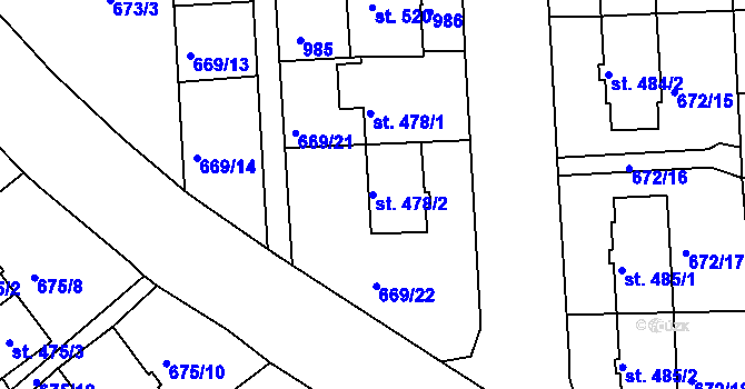 Parcela st. 478/2 v KÚ Sezimovo Ústí, Katastrální mapa