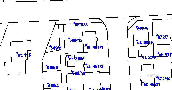 Parcela st. 481/1 v KÚ Sezimovo Ústí, Katastrální mapa