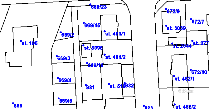 Parcela st. 481/2 v KÚ Sezimovo Ústí, Katastrální mapa