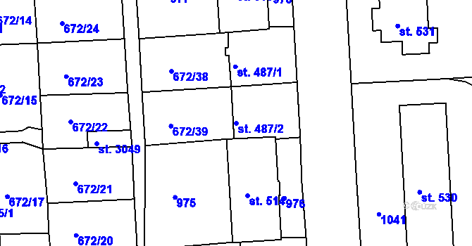 Parcela st. 487/2 v KÚ Sezimovo Ústí, Katastrální mapa