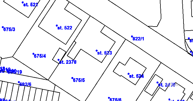 Parcela st. 523 v KÚ Sezimovo Ústí, Katastrální mapa