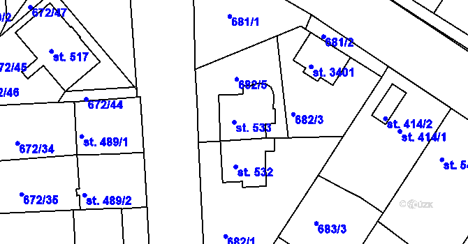 Parcela st. 533 v KÚ Sezimovo Ústí, Katastrální mapa