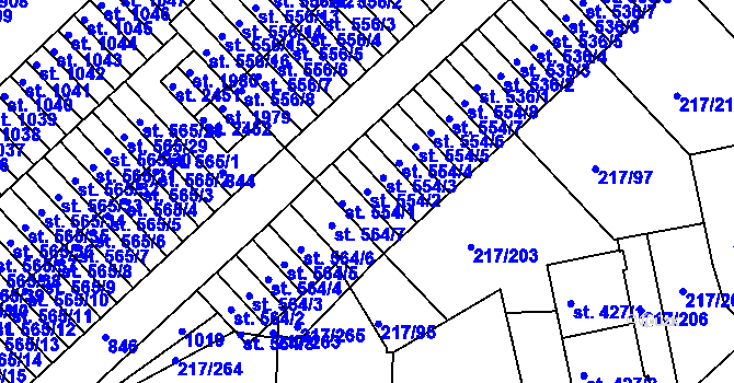 Parcela st. 554/2 v KÚ Sezimovo Ústí, Katastrální mapa