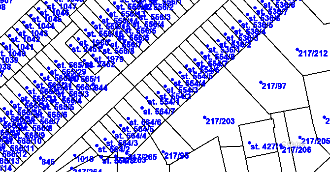 Parcela st. 554/3 v KÚ Sezimovo Ústí, Katastrální mapa