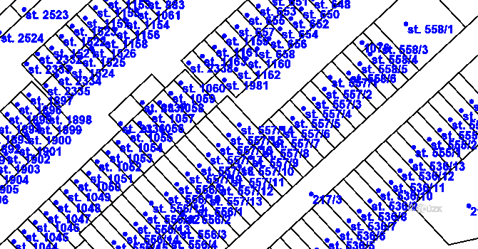 Parcela st. 557/14 v KÚ Sezimovo Ústí, Katastrální mapa