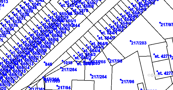 Parcela st. 564/5 v KÚ Sezimovo Ústí, Katastrální mapa