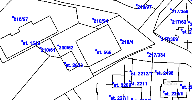 Parcela st. 566 v KÚ Sezimovo Ústí, Katastrální mapa