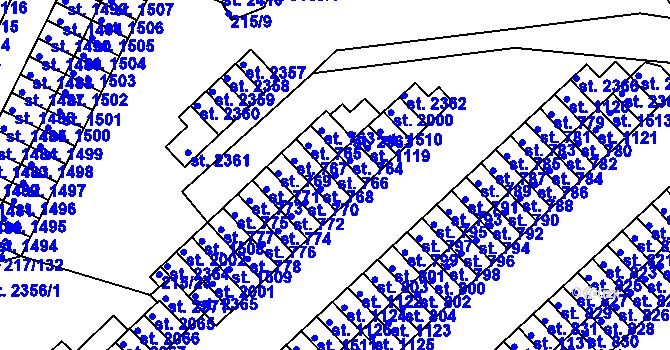 Parcela st. 766 v KÚ Sezimovo Ústí, Katastrální mapa