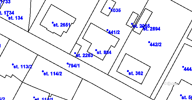 Parcela st. 884 v KÚ Sezimovo Ústí, Katastrální mapa