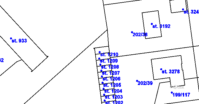 Parcela st. 1210 v KÚ Sezimovo Ústí, Katastrální mapa