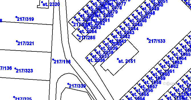 Parcela st. 2038 v KÚ Sezimovo Ústí, Katastrální mapa