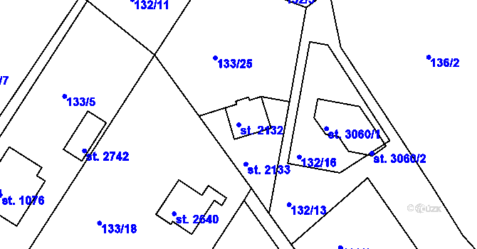 Parcela st. 2132 v KÚ Sezimovo Ústí, Katastrální mapa