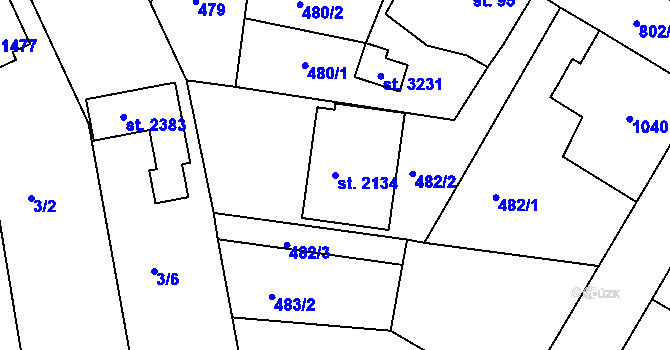 Parcela st. 2134 v KÚ Sezimovo Ústí, Katastrální mapa