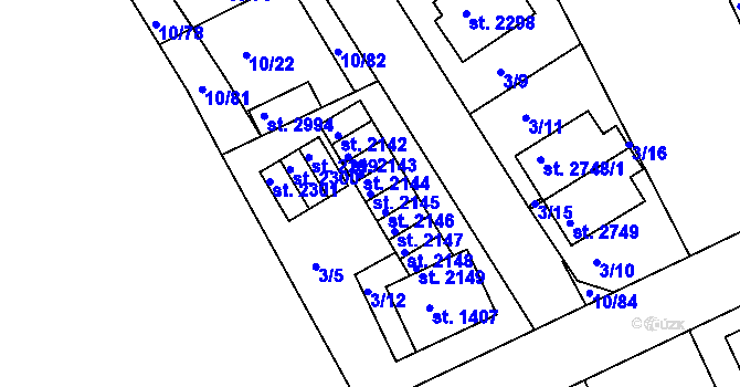 Parcela st. 2145 v KÚ Sezimovo Ústí, Katastrální mapa