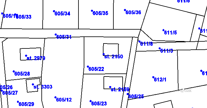 Parcela st. 2150 v KÚ Sezimovo Ústí, Katastrální mapa